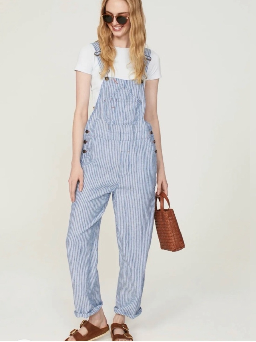 Faherty Blue and White Striped Women’s Overalls